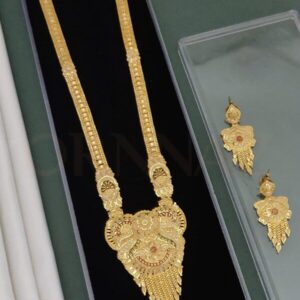 Flower Shape & Half Round Design 1 Gram Gold Long Set