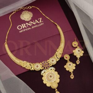 One Gram Gold AD Necklace with Leaf Design in Border