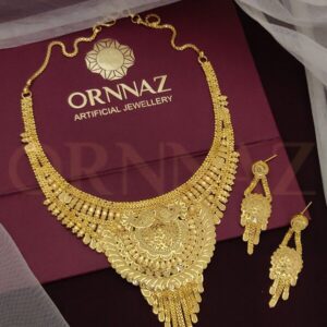 Broad Pendant 1 Gram Gold Necklace Set