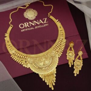 Beautiful 1 Gram Gold Plated Necklace Set with Earrings