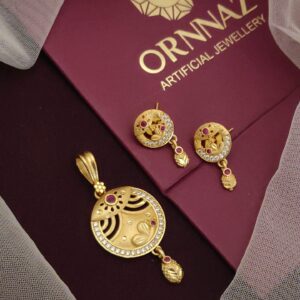 One Color Stone 1 Gram Gold Plated Pendant Set