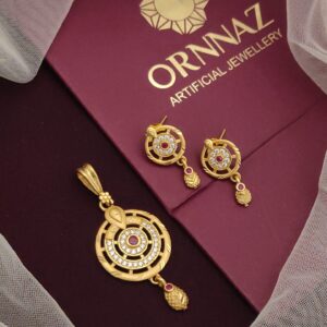 AD One Color Stone 1 Gram Gold Plated Pendant Set