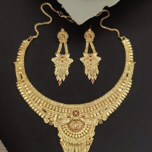 Elegant Matte Gold 1 Gram Necklace with Earrings