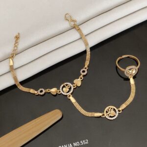 Traditional Gold Plated Hath Punja Bracelet with Ring for Women And Girls