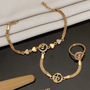 Traditional Gold Plated Hath Punja Bracelet with Ring for Women And Girls