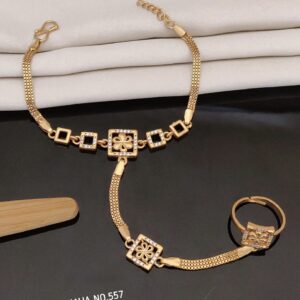 Traditional Gold Plated Charms Bracelet with Ring for Women And Girls