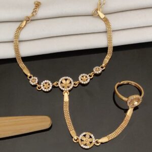 Traditional Gold Plated Charms Bracelet with Ring for Women And Girls