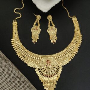 Handcrafted 1 Gram Gold Polish Necklace with Earrings